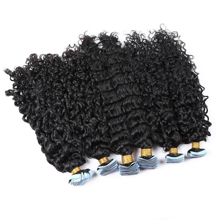 Wholesale Natural Wavy Raw Hair Curly Tape in Hair Extensions