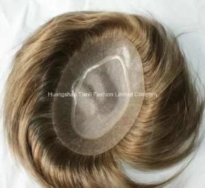 Thin Skin 10&quot; Remy Human Natural Hairline Hand-Tied Mens Toupee