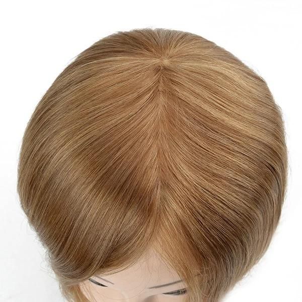 Blond Hair Silk Top with Machine Wefts Back Human Hairpiece for Women