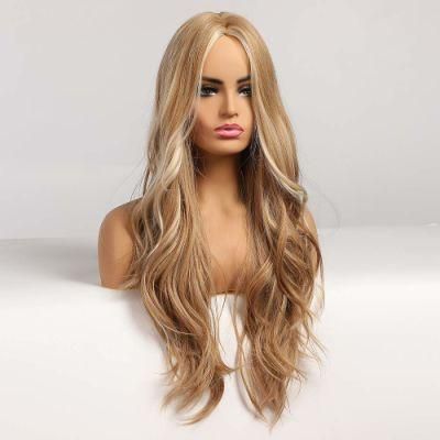 Blonde Wig for Women Long Natural Wave Synthetic Wigs Middle Part Heat Resistant Hair