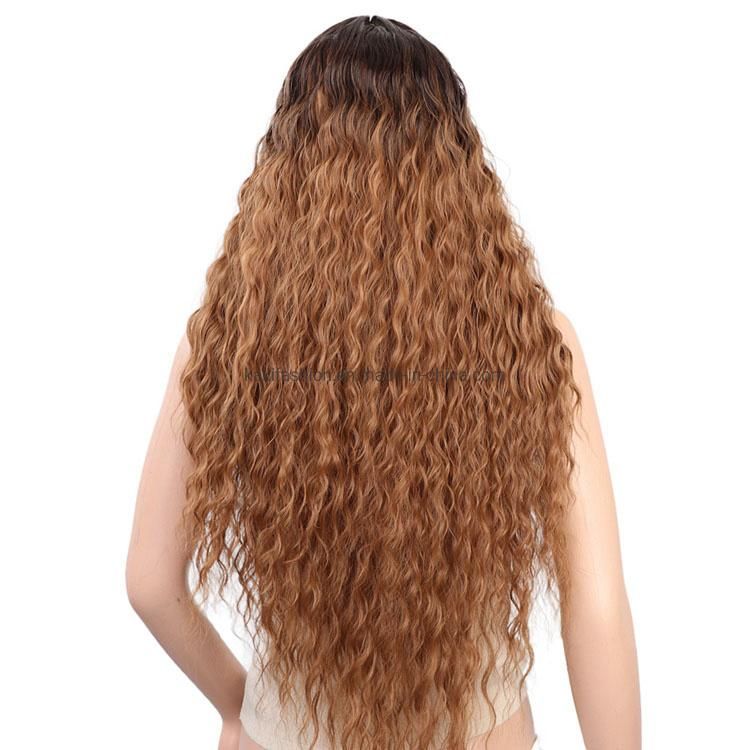 26inch Ombre Brown Synthetic Long Curly Lace Wigs Brazilian Hair Wig for Women