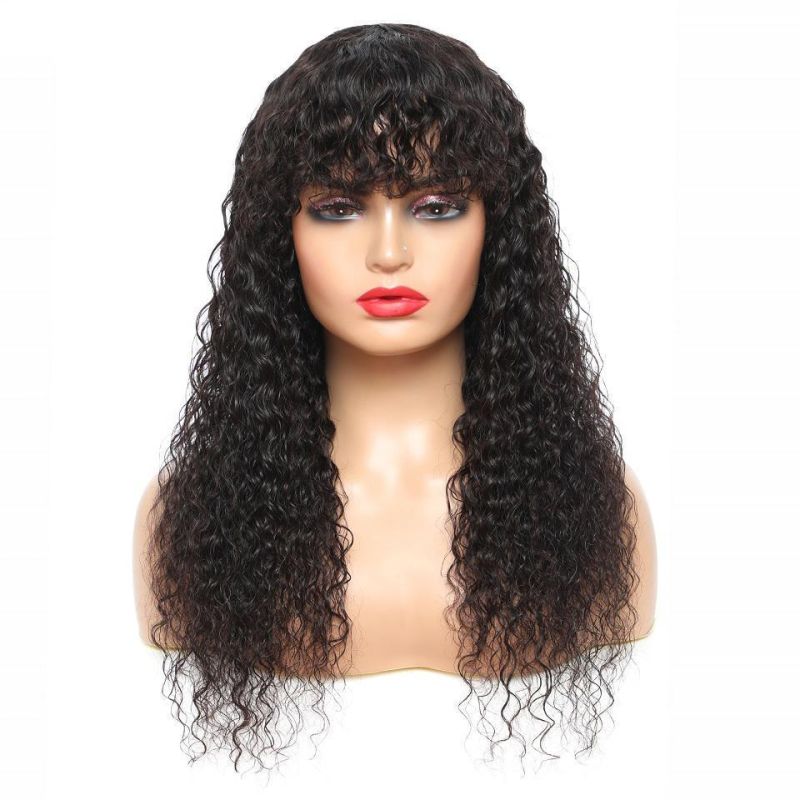 Water Wave Machine Made Human Hair Wigs with Bangs