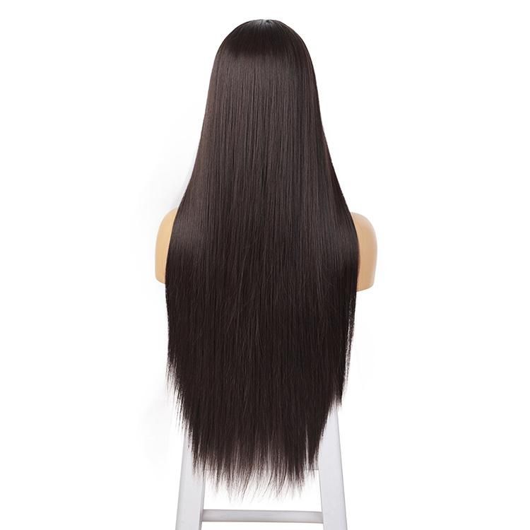 28inch Dark Brown Long Silky Straight Wig Middle Part Lace Wigs Synthetic Wigs