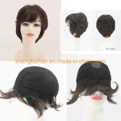 Wholesale Premium Quality Full Handtied Human Hair Synthetic Hair Mix Natural Looking Short Curly Hair Wigs 538