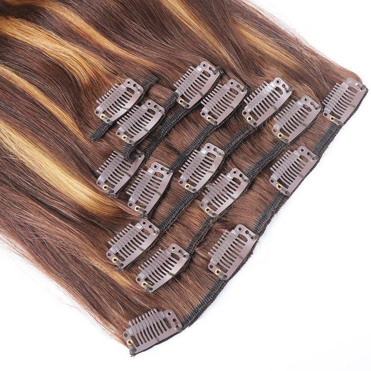 Silky Straight Virgin Remy Human Hair Clip in Hair Extension #P4/27