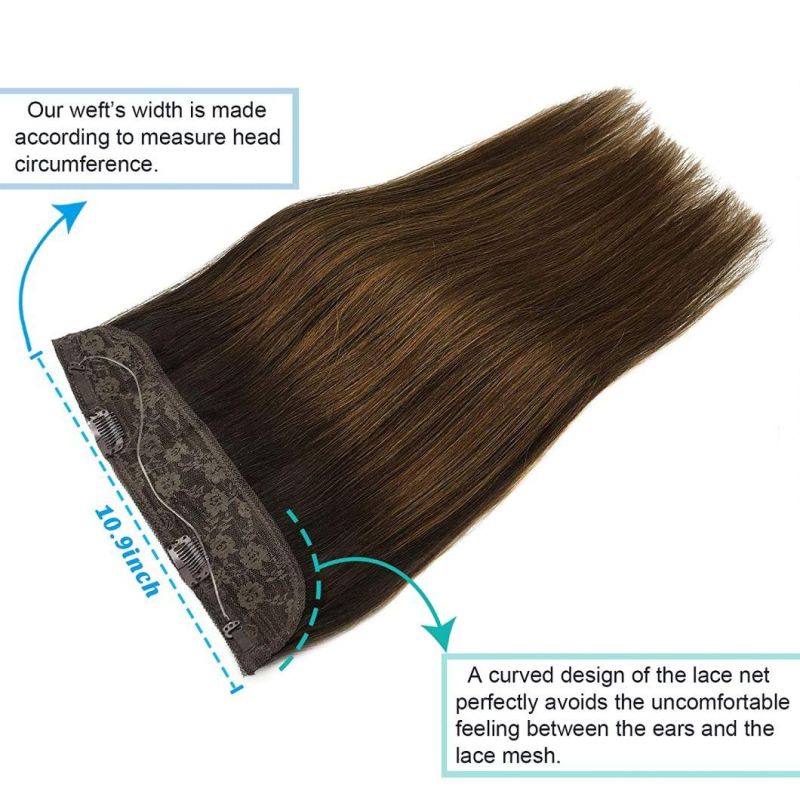 Human Hair Extensions Dark Brown Mixed Chestnut Brown 12 Inch Real Hair Extensions Hidden Crown Wire Extensions with Transparent Fish Line Hairpiece