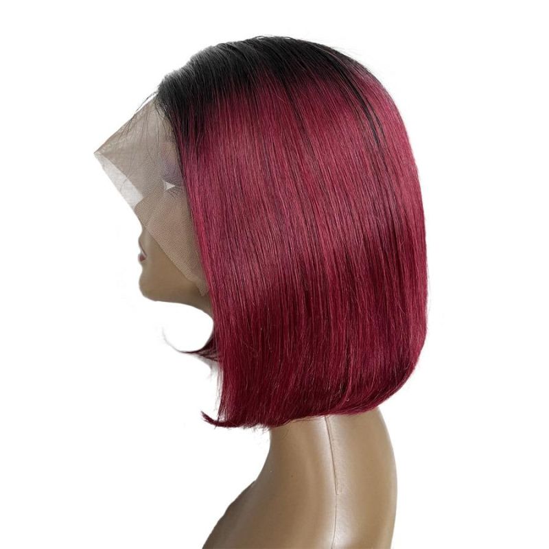 T1b/99j Brazilian Human Hair T Part 13*1 Lace Front Bob Wig