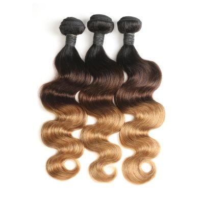 Ombre 3 Tone Color Body Wavy Human Hair Bundles Hair Weft #1b/4/27