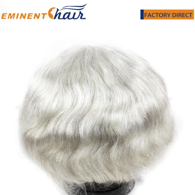 Custom Human Grey Toupee for Men Mono with Clear PU and Lace Front Hairpiece