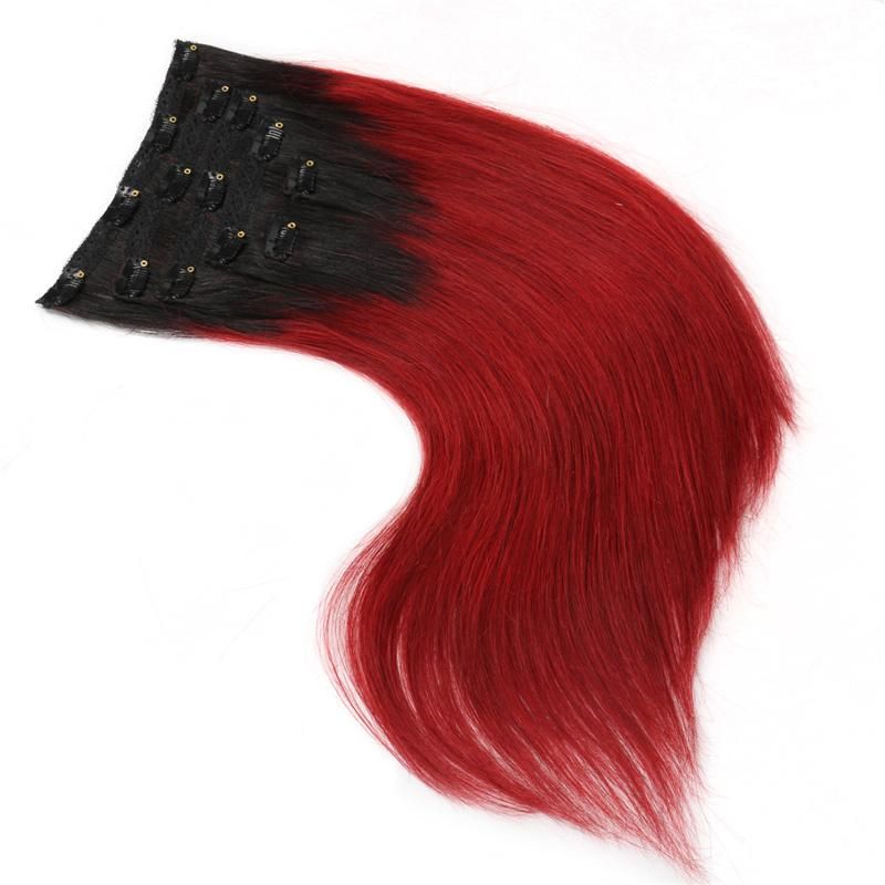 Best Selling Human Hair Weave Ombre Color Clip Hair Extensions 100% Remy Indian Clip in
