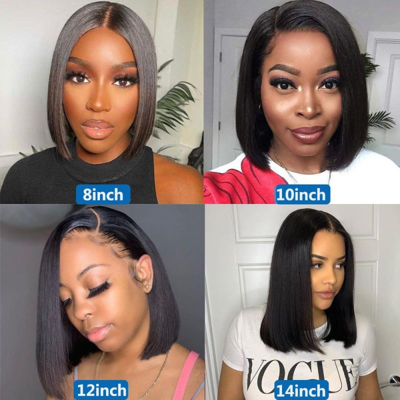 4*4 150% 12 Inch Short Bob Straight Black Women Hair Real Human Natural Hair Wigs Dropshipping Wholesale