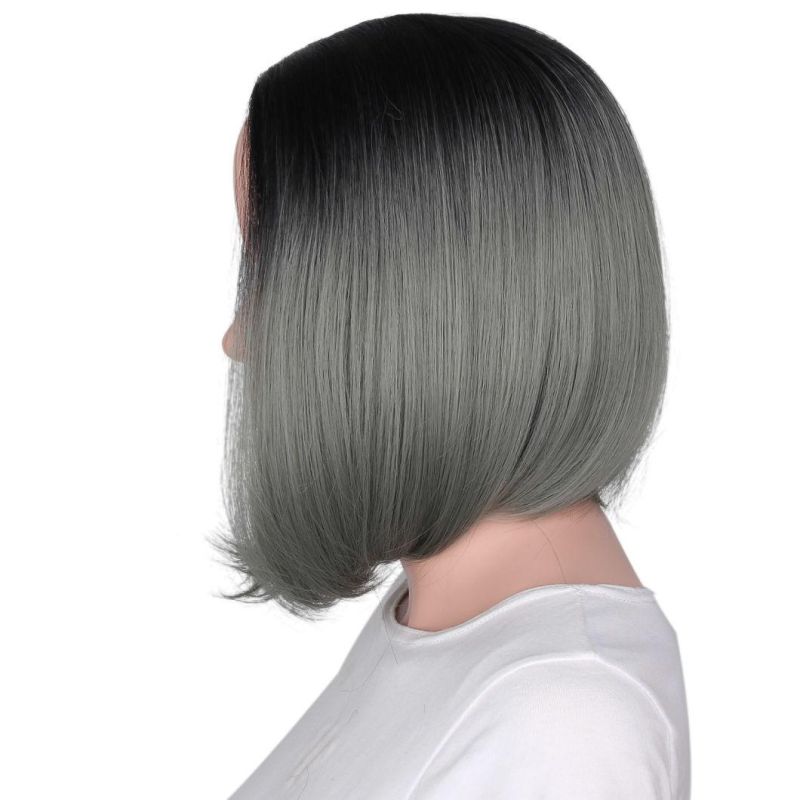 Straight Ombre Grey Bob Wigs Short Synthetic Wigs Heat Resistant Fiber