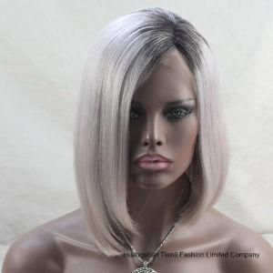 16&quot; 18&quot; 7A Dark Roots Grey Color Ombre Human Hair Wig