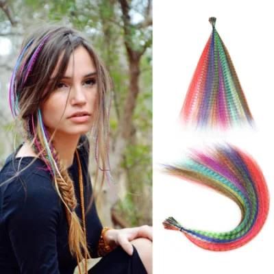 Silky Straight Pre-Bonded Rainbow Color Grizzly Zebra Line Heat Resistant Synthetic Feather I-Tip Hair Extension