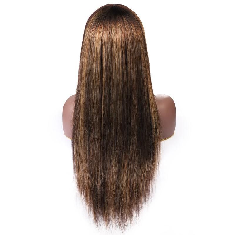 P4/27# Wig Long Straight Gradient Semi Human Hair Wig with Bangs