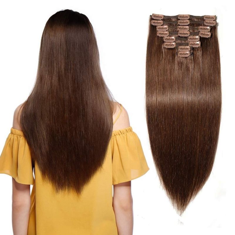 Kbeth Human Hair Extension Brown Color 16 Clips in 100% Natural Indian Hair Tape in Blond Straight Human Hair Summer Comfortabe Clips in Extension Hair Supplier