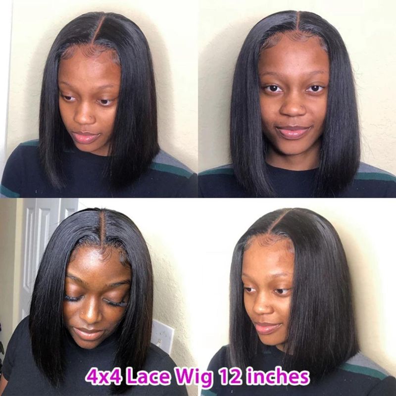 High Quality Straight Bob Natural Brazilian Hair Human Hair Wig Pre Plucked with Baby Hair Brazilian Human Hair Frontal Remy Closure Wigs for Black Women
