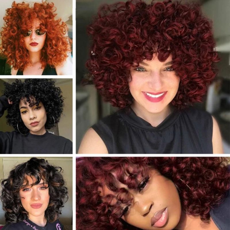 Afro Kinky Curly Wig with Bangs Brazilian Human Hair Wigs for Africa America Black Women