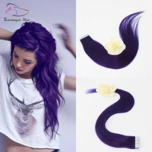 Wholesale Remy Seamless Tape in Skin Weft Human Hair Extensions Purple Color PU