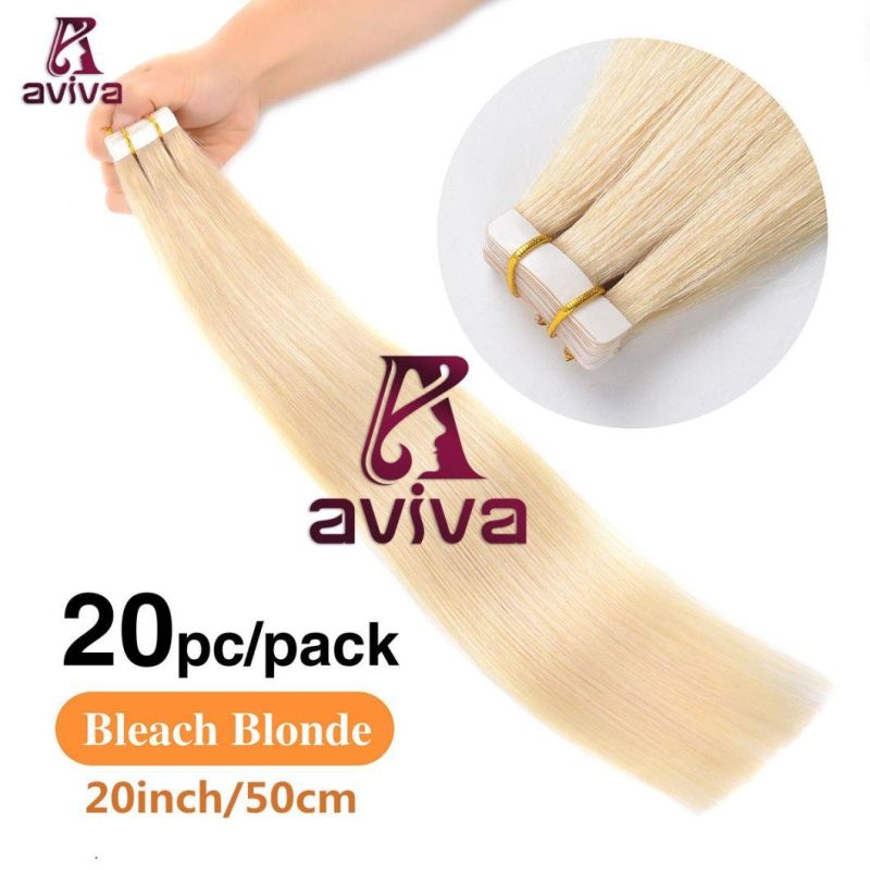 Aviva Virgin Hair Double Side Tape Hair Extension PU Tape Human Hair Extension Blonde Color 20inch (AV-TP0020-613)