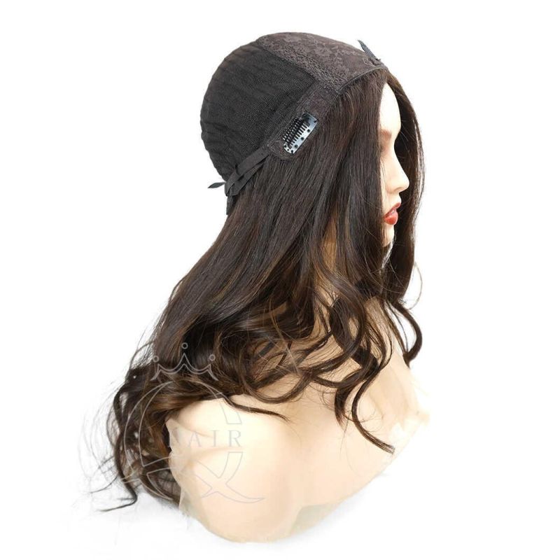 22 Inch Big Layer Dark Brown Color with Highlight Color Straight Natural Hair Wig Kosher Jewish Silk Top Wig Lace Top Lace Frontal Lace Closure Wig