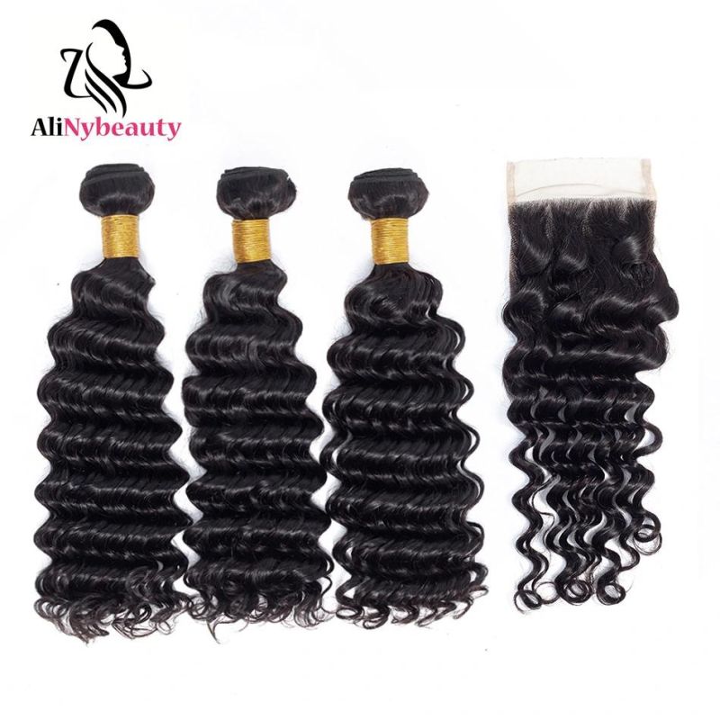 Alinybeauty Wholesale Virgin Human Hair 3 Bundles with Lace Closure