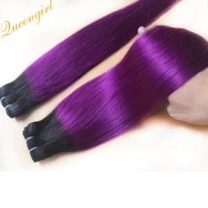 1b/Purple Remy Human Hair Factory Price Natural Silky Indian Straight Hair Weft Ombre Color