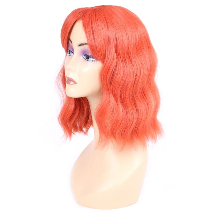 Wholesale Synthetic Fiber Ombre Orange Short Wig Wavy Bob Wig with Bangs