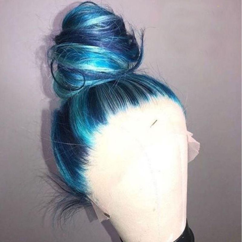 Blue Straight Wig Highlight Wig Human Hair Colored Brazilian Human Hair Wigs Lace Front Wig Transparent HD Lace Frontal Wigs 20 Inches for Women 150%