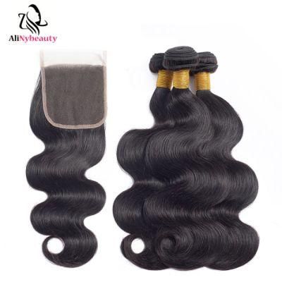 100% Remy Brazilian Human Hair Lace Closure for #1b Hair Bundles