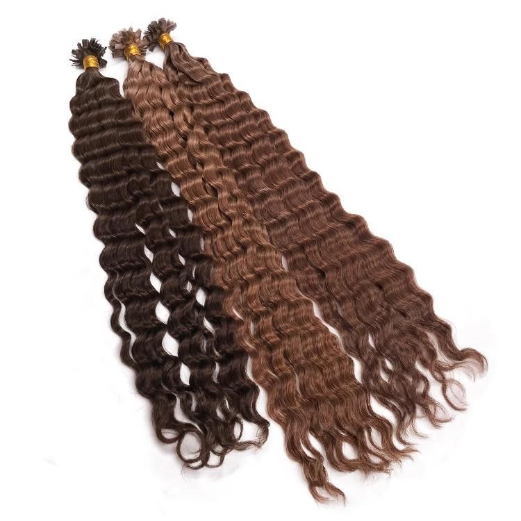 Wholesale 12A Raw Remy Virgin Human Hair Deep Wave Flat Tip Hair Extension