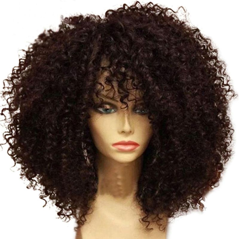 Afro Kinky Curly Lace Front 4X4 Human Hair Wigs for Black Women Short Glueless Brazilian Remy Hair with Bangs Pre Plucked with Baby Hair 16 Inches