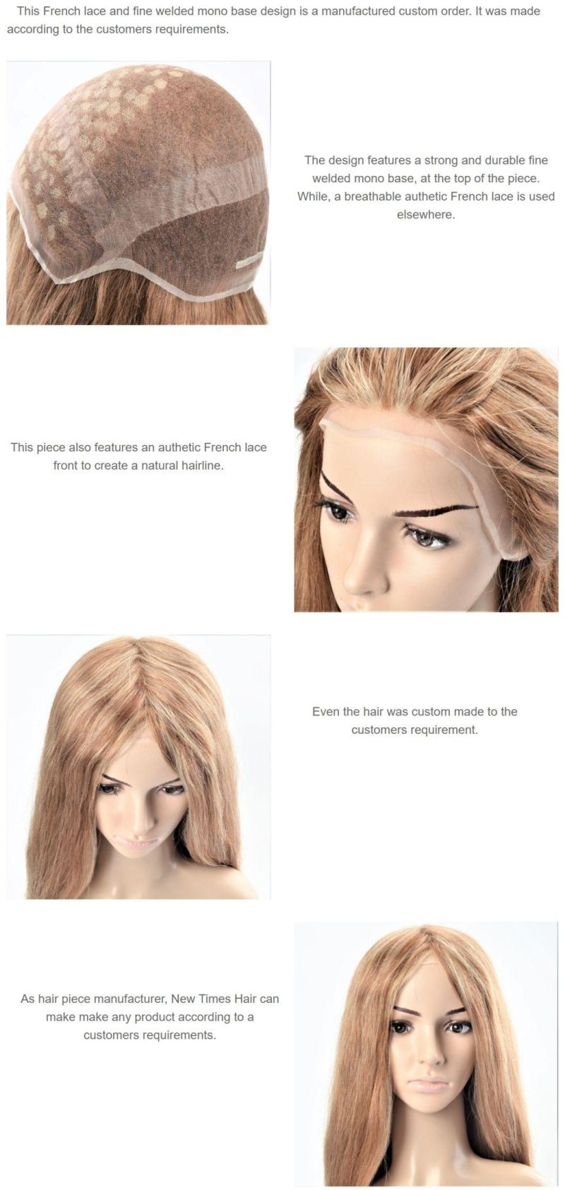 Custom Authentic French Lace and Fine Welded Mono Women′s Wig