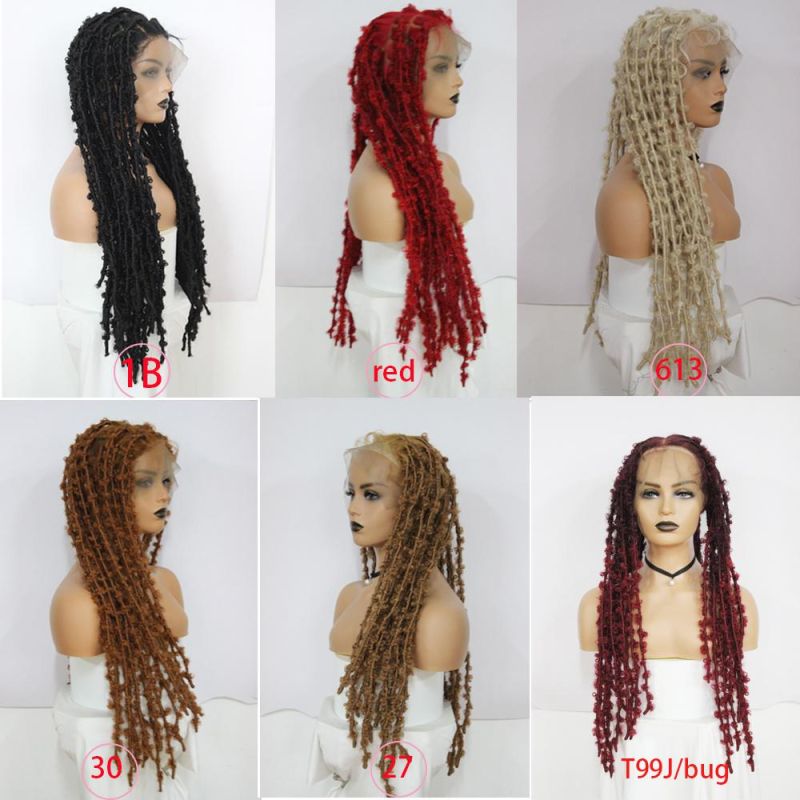 18 Inches Long Braided Wig Full Lace Wigs with Distressed Locs Synthetic Braids for Women 100% Hand-Made Crochet Braid Hair Wig