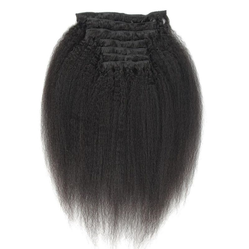 Kinky Straight Clip in Brazilian Human Hair Extensions Brazilian Virgin Remy Hair Clip in Natural Color
