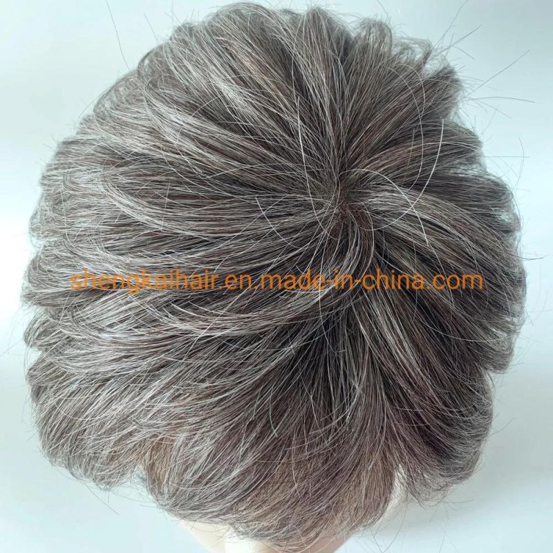 Wholesale Good Quality Handtied Human Hair Synthetic Hair Mix Short Gray Hair Wigs for Women 579