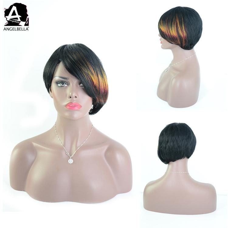 Angelbella 2022 New Arrival Human Hair Wig with Full Colorful Bangs Natural Side Part Wigs