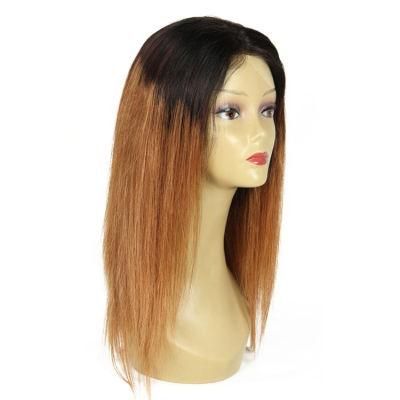 Ombre Lacewig #1bt30 Black Blonde Human Hair Frontal Lace Wig Free Parting Silky Straight Indian Jewish Wig