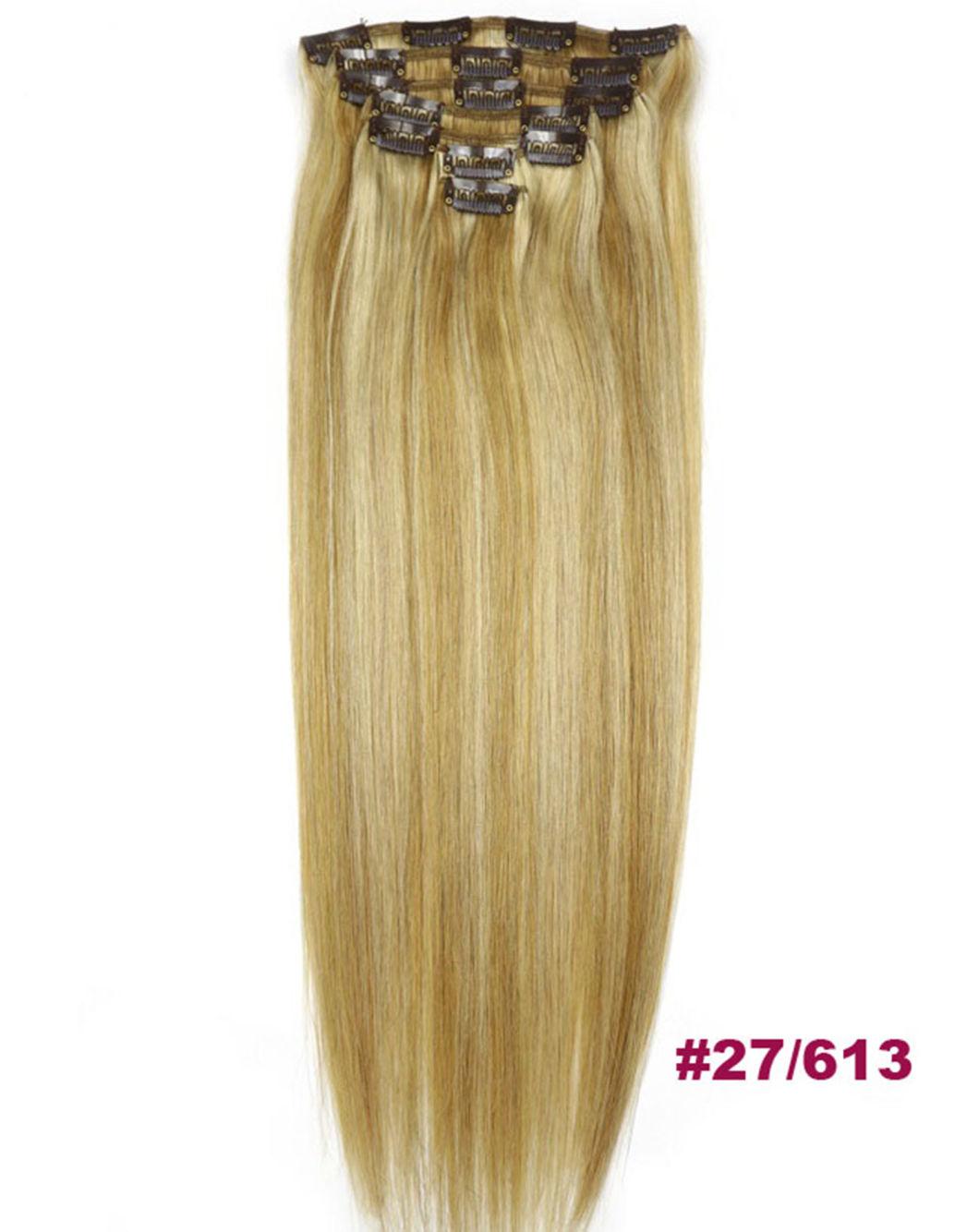 12" -24" Machine Made Remy Hair 7PCS Set Clips in 100% Brazilian Human Hair Extensions Full Head Straight Multi Color