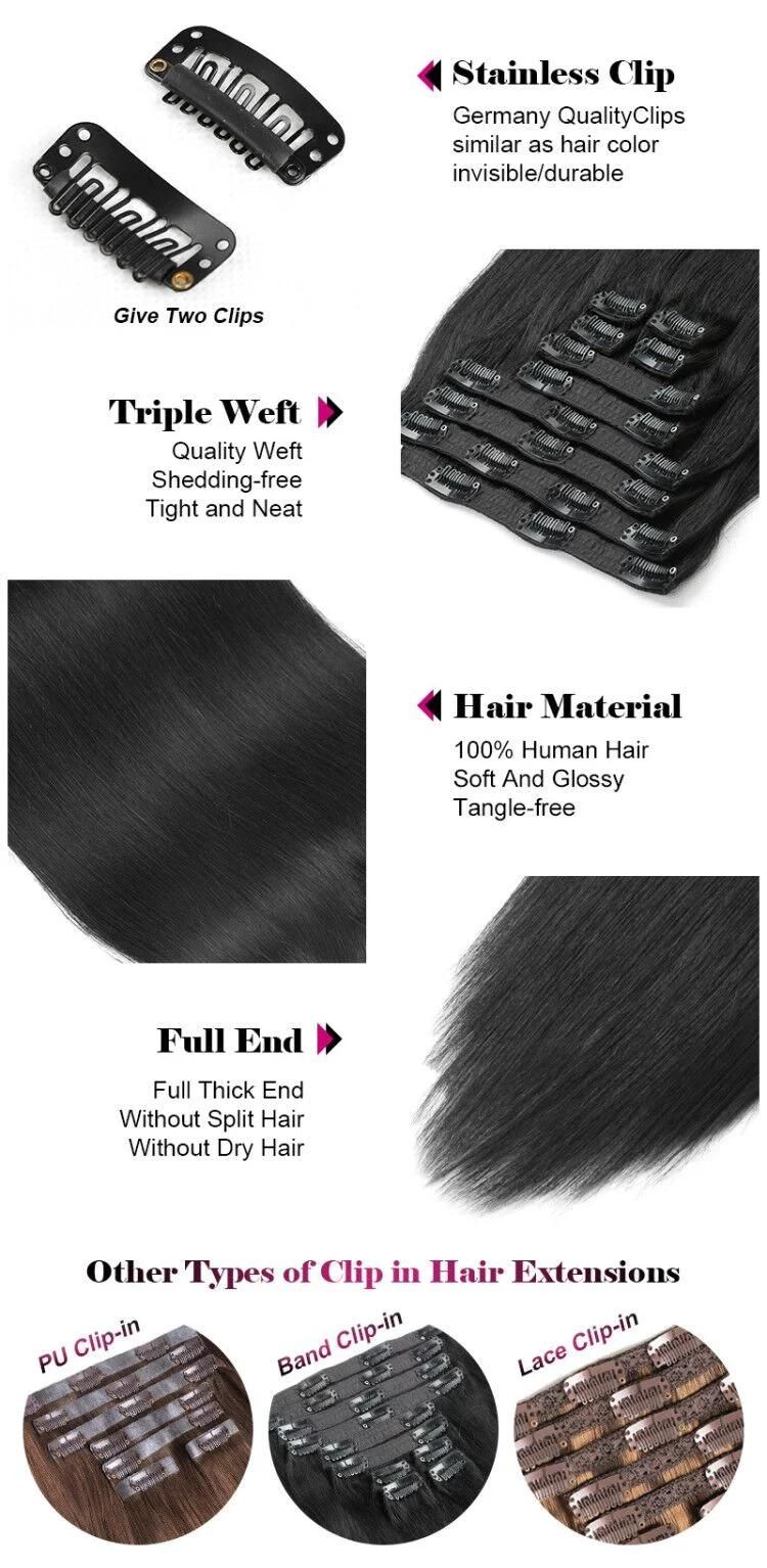 100% Human Hair Extensions Dubai Triple Wefted Clip in Double Drawn Balayage Clip Hair