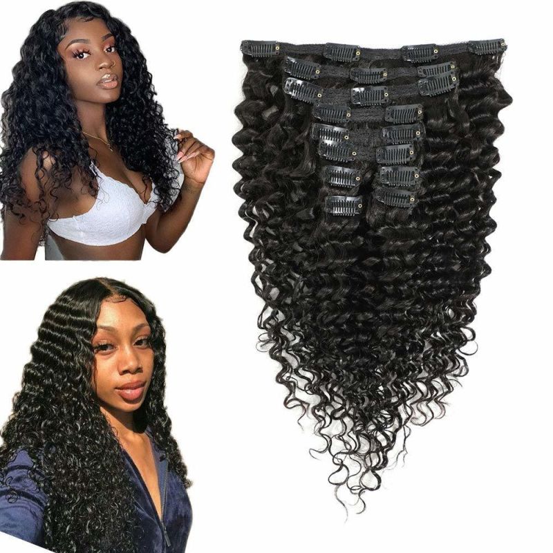 Kbeth Human Hair Extensions Deep Wave for Beautiful Sexy Black Women 2021 Fashion Breathable and Soft 100% Virgin Remy Clip in Human Hair Extension Good Quality
