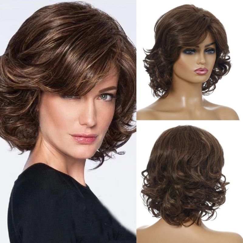 Natural Hairline Women Heat-Resistant Wigs Short Hair Synthetic Wig Fluffy Curly Wave Wig for Black and White Women