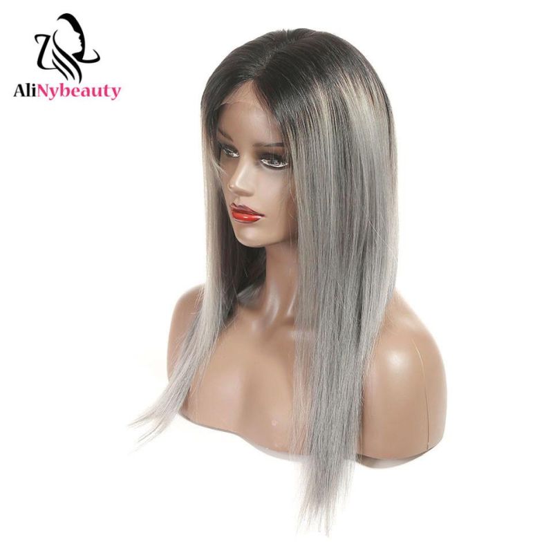 1b/Grey Ombre Remy Human Hair Extensions Straight Hair