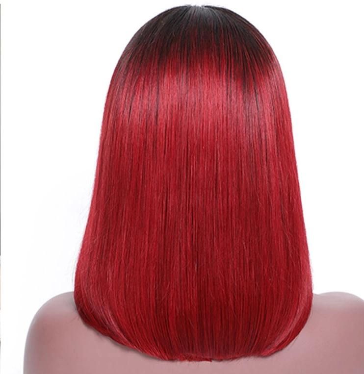 13X4 Short Bob Lace Front Wig Human Hair 150% Density Ombre Color T1b/Red