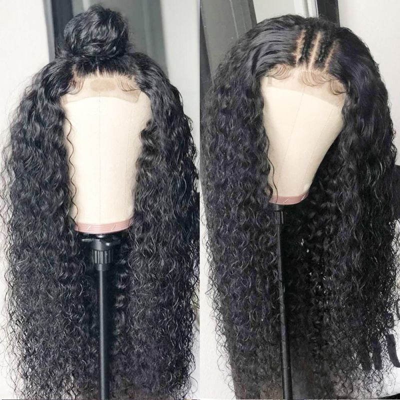 Wholesale Jerry Curly 4X4 Lace Closure Human Hair Wigs 150% Density, Unprocessed Brazilian Virgin Hair Free Part Wig Pre Plucked with Baby Hair 20 Inch