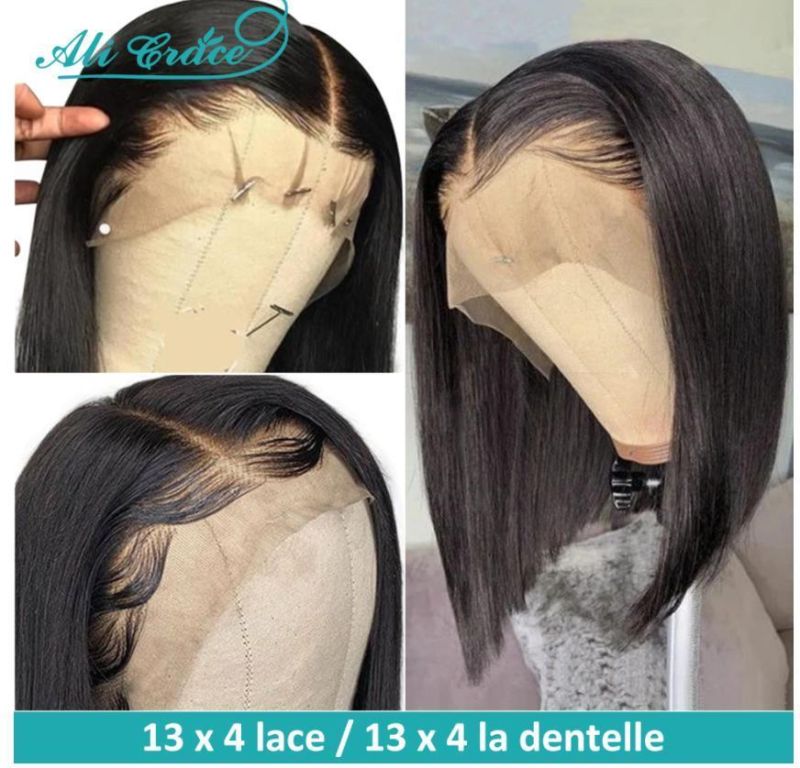 Freeshipping 13*4 150% 14 Inches Short Bob Wig Lace Front Human Hair Wigs Pre-Plucked Natural Color Human Hair Lace Frontal Wigs Dropshipping Wholesale