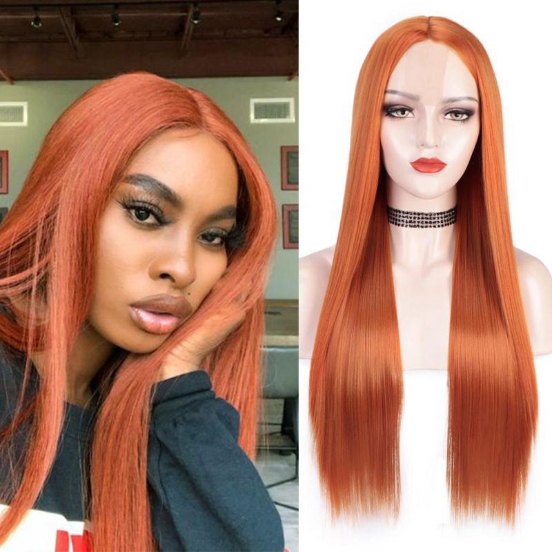28inch Ombre Orange Synthetic Long Lace Closure Wigs Brazilian Hair for Women