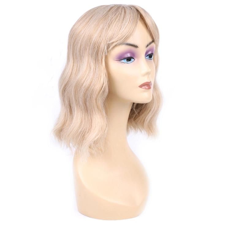 Wholesale Machine Made Blond Hair Wigs with Bangs Synthetic Fiber Short Wigs