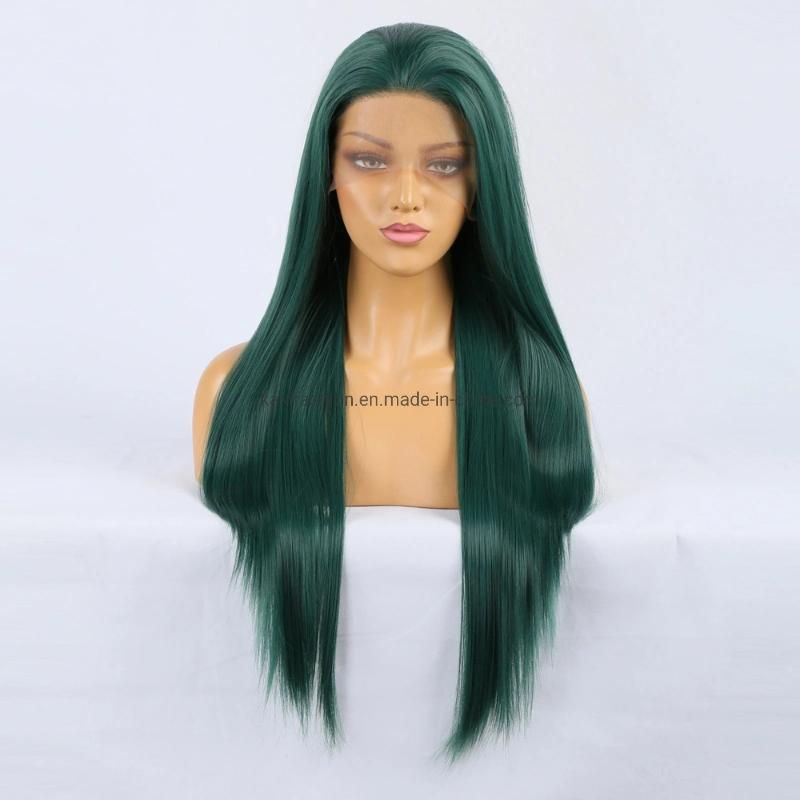 Natural Like Real Human Wig Comfortable Stretch Net Synthetic Fiber Dark Green Lace Frontal Wig