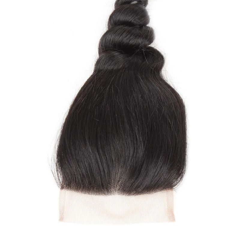 7A Virgin 4*4 Non-Remy Lace Frontal Closure Loose Wavy Free Part Hair Weave #Black